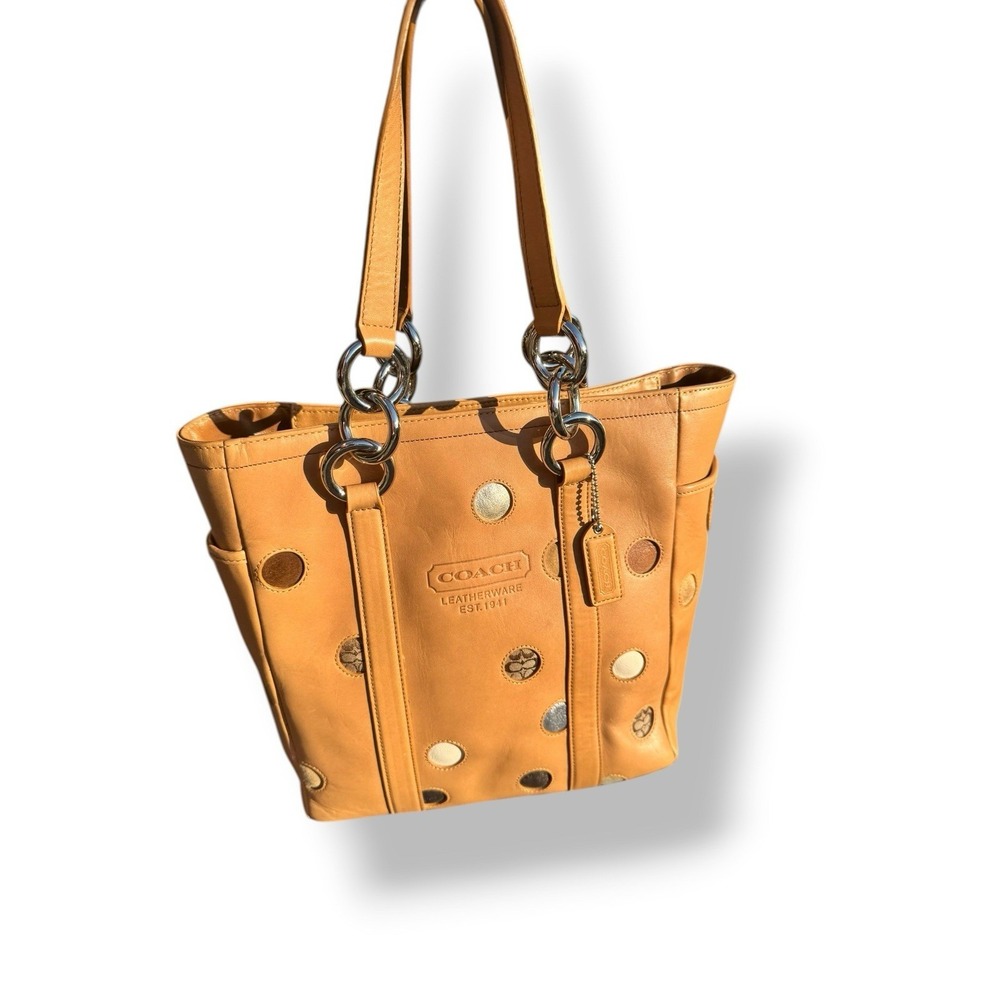 Y2k COACH Limited Edition 2006 Polka Dot All Leather Camel Tote Bag Purse